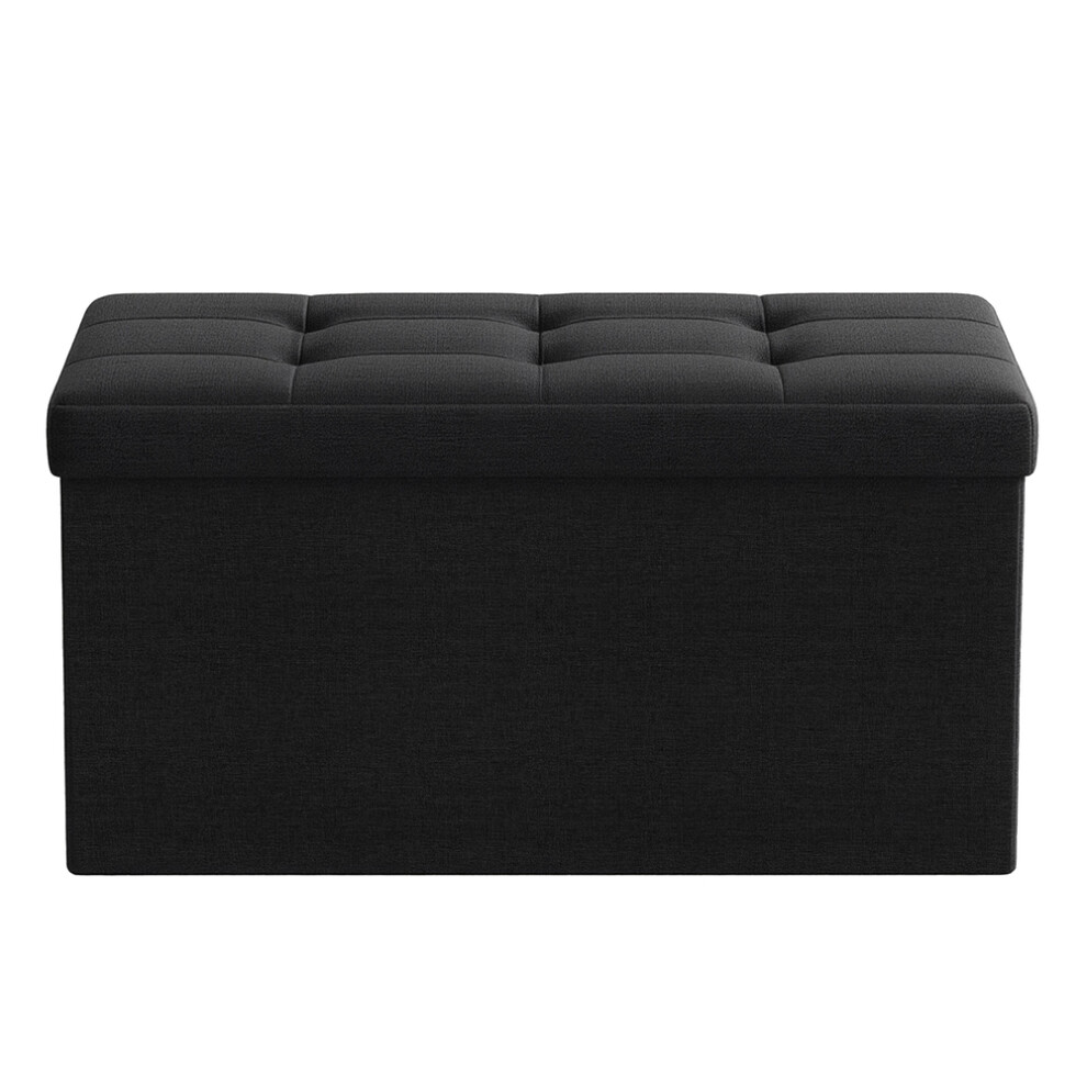 Songmics (Black) Foldable Small Ottoman Foot Rest, 38 X 76 X 38 Cm Foot Stool, Cube Ottoman With Storage, Load Up To 300 Kg