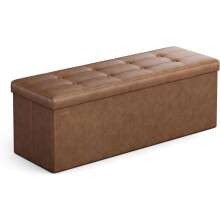 (Coffee Brown) Folding Storage Bench Ottoman, 110 cm End of Bed Chest with Internal Storage, Ideal for Bedroom