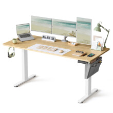 (Golden Oak) Electric Standing Desk, Height Adjustable Desk, 160 x 70 cm, Continuous Adjustment