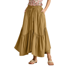 Maxi Skirts for Women Elastic Drawstring High Waist-Yellow M
