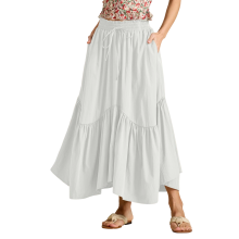 Elastic Drawstring High Waist Long Skirt For Women-White S