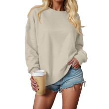 Crewneck Long Sleeve Fuzzy Fleece Pullover-light khaki XL