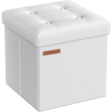 (Cloud White) Storage Ottoman, 38 cm Folding Foot Rest Stool, Ottoman Storage Box, Easy Assembly, for Living Room