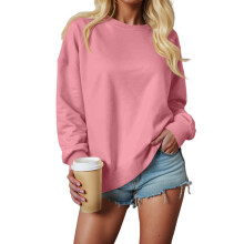 Women's Casual Crewneck Sweatshirts Long Sleeve-Pink XXL