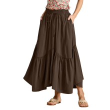 Stretch High Waist Long Skirt for Women Retro-dark brown S