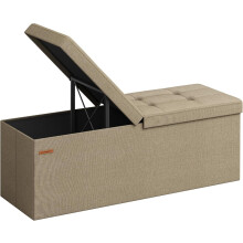 (InkBlack) Storage Ottoman, Foldable Storage Bench, 38 x 110 x 38 cm, Flipping Lid, 300 kg Load Capacity