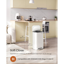 (Cloud White) Kitchen Bin, 30 L Pedal Bin, Steel Trash Bin, Soft-Close Lid, Stays Open, Inner Bucket, Wide Non-Slip Pedal, Cloud White