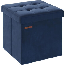 (Midnight Blue) Storage Ottoman, Foldable Small Ottoman Foot Rest, 38 x 38 cm Foot Stool, Ottoman with Storage, Load up to 300 kg