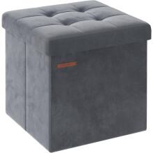 (Slate Grey) Storage Ottoman, Foldable Small Ottoman Foot Rest, 38 x 38 cm Foot Stool, Ottoman with Storage, Load up to 300 kg