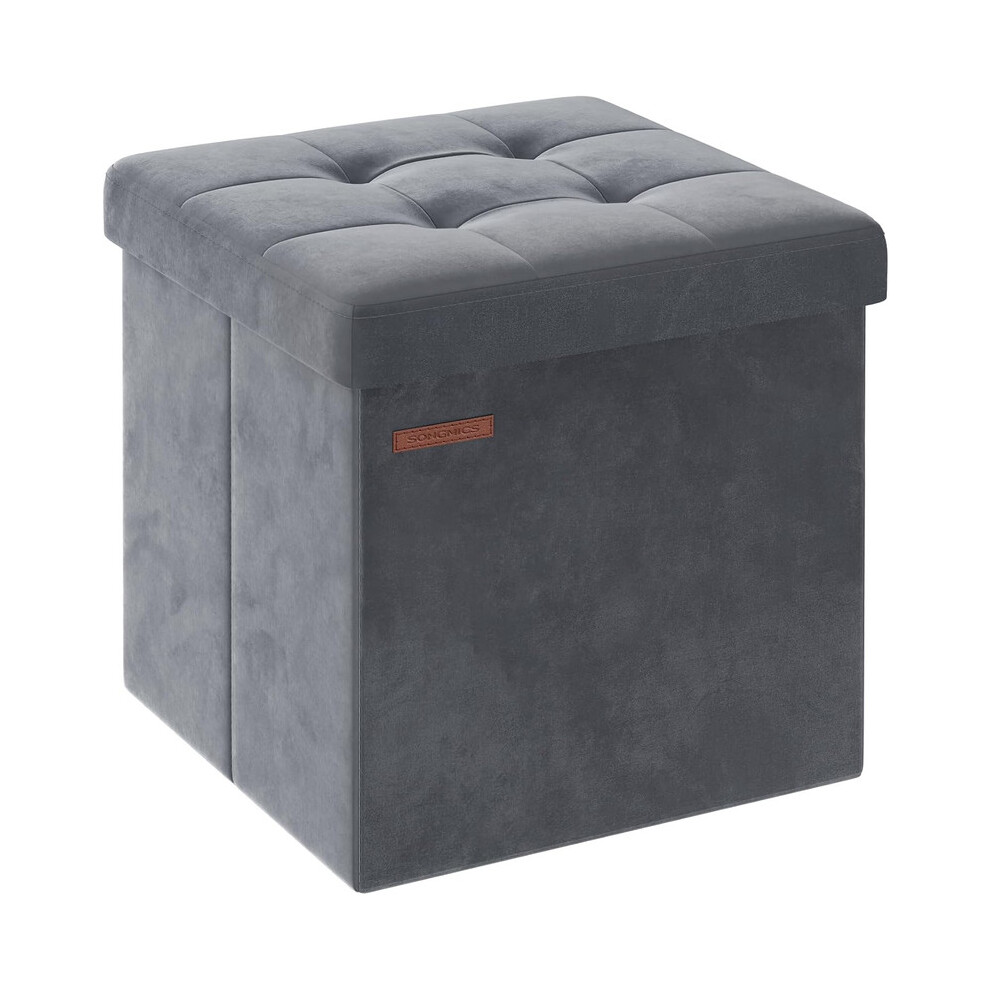 Songmics (Slate Grey) Storage Ottoman, Foldable Small Ottoman Foot Rest, 38 X 38 Cm Foot Stool, Ottoman With Storage, Load Up To 300 Kg