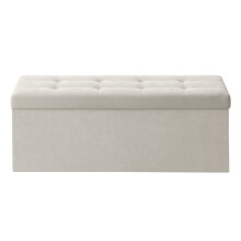 (Cream White) Foldable Storage Ottoman Cube with Hidden Compartment, Small Footrest for Living Room, Bedroom or Entryway