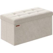 (Cream White) Storage Ottoman, Foldable Small Ottoman Foot Rest, 38 x 76 x 38 cm Foot Stool, Cube Ottoman with Storage