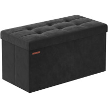 (Ink Black) Storage Ottoman, Foldable Small Ottoman Foot Rest, 38 x 38 cm Foot Stool, Ottoman with Storage, Load up to 300 kg