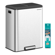 (Metallic Silver) Kitchen Waste Separation System, 2 x 30 L, 2 Compartments for Recycling and Residual Rubbish