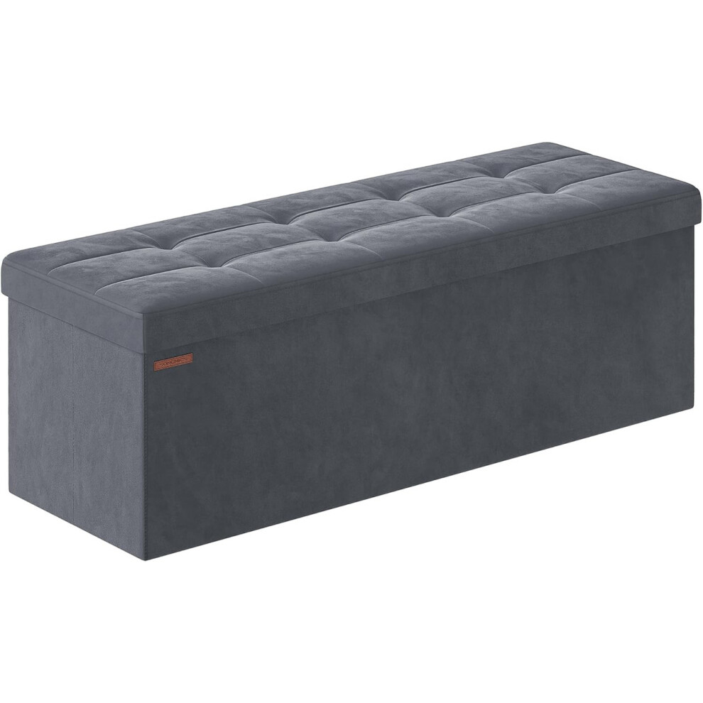 Songmics (Slate Grey) Foldable Storage Ottoman Cube With Hidden Compartment, Small Footrest For Living Room, Bedroom Or Entryway