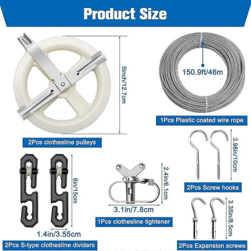 Clothes Line Outdoors Kit Rustproof Smooth for Outdoor Outside Laundry Room 2