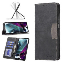 Magnetic Leather Phone Case for Motorola Moto G200 5G Edge S30 5G Splicing Cover Black