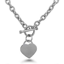 Stainless Steel Heart Charm Necklace 18 Inch Silver Cable Chain with Toggle Clasp