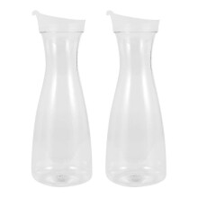 Lot de 2 carafes à eau en plastique de 1 L avec couvercles à clapet blancs - Qualité alimentaire et recyclables, incassables - Pot à jus