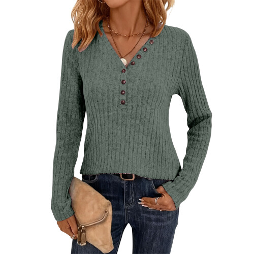 Womens Vintage Knit Tops Babydoll Pullover Button Down-Blue L 2