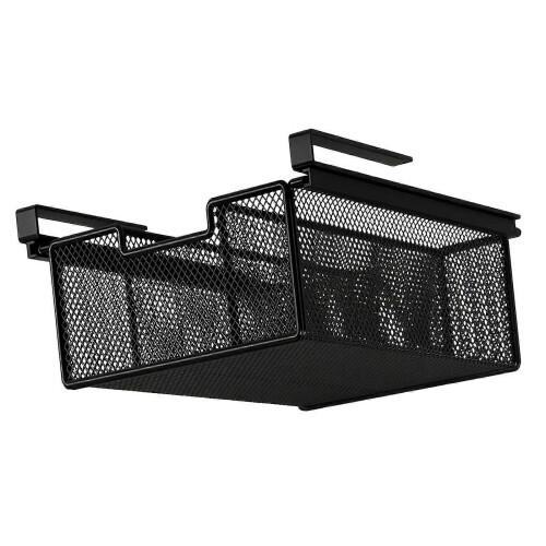 black Hanging Pullout Drawer Basket under Cabinet Organizer Space Saving under Shelf