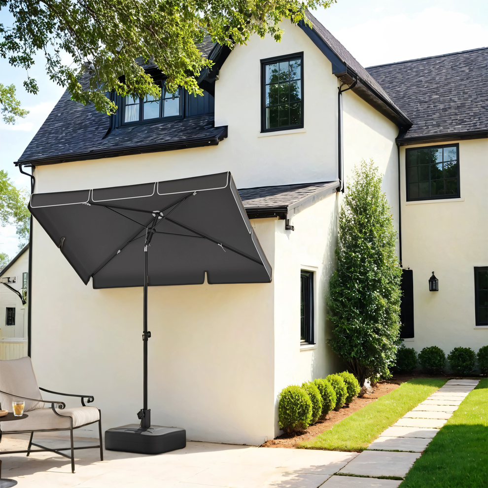Songmics Outdoor Umbrella, Adjustable Height Sunshade With Upf 50+ Protection, Parasol For Patio Or Garden, Tilting, Carry Bag, Grey