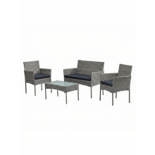 (Grey) Patio Conversation Set, 4-Piece Rattan Lounge Furniture with Table and Chairs, for Balcony or Garden, Black and Grey
