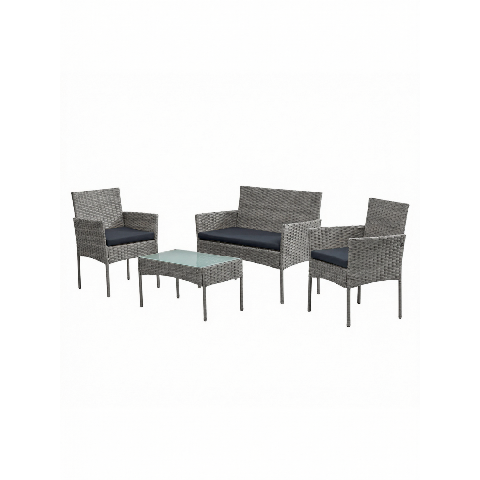 Songmics (Grey) Patio Conversation Set, 4-Piece Rattan Lounge Furniture With Table And Chairs, For Balcony Or Garden, Black And Grey