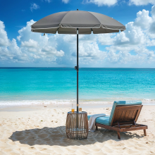 Beach Umbrella with Tilt Mechanism, UPF 50+ Sun Protection, Parasol for Garden Pool Balcony, Portable Canopy, Grey