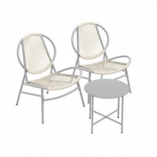 3-Piece Patio Bistro Furniture Set with Acapulco Chairs, Side Table and 2 Chairs, Indoor or Outdoor for Balcony or Porch, Dove Grey
