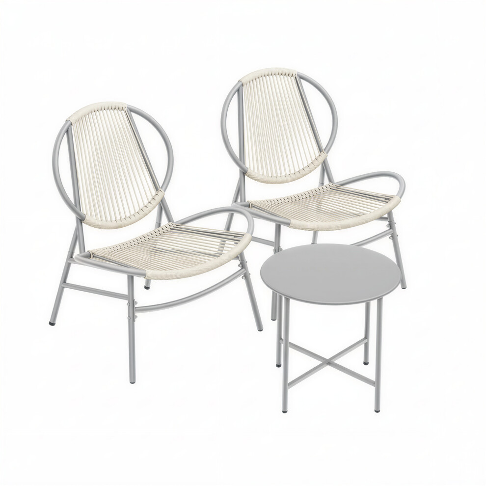 Songmics 3-Piece Patio Bistro Furniture Set With Acapulco Chairs, Side Table And 2 Chairs, Indoor Or Outdoor For Balcony Or Porch, Dove Grey