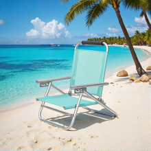 Portable Folding Beach Chair with 4-Position Adjustable Backrest, Armrests, and Breathable Comfortable Fabric, Green