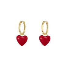 Gold Plated Enamel Heart Huggie Hoop Earrings Colorful Red Love Hearts Small