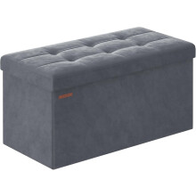 (Grey) Storage Ottoman, Foldable Small Ottoman Foot Rest, 38 x 76 x 38 cm Foot Stool, Cube Ottoman with Storage