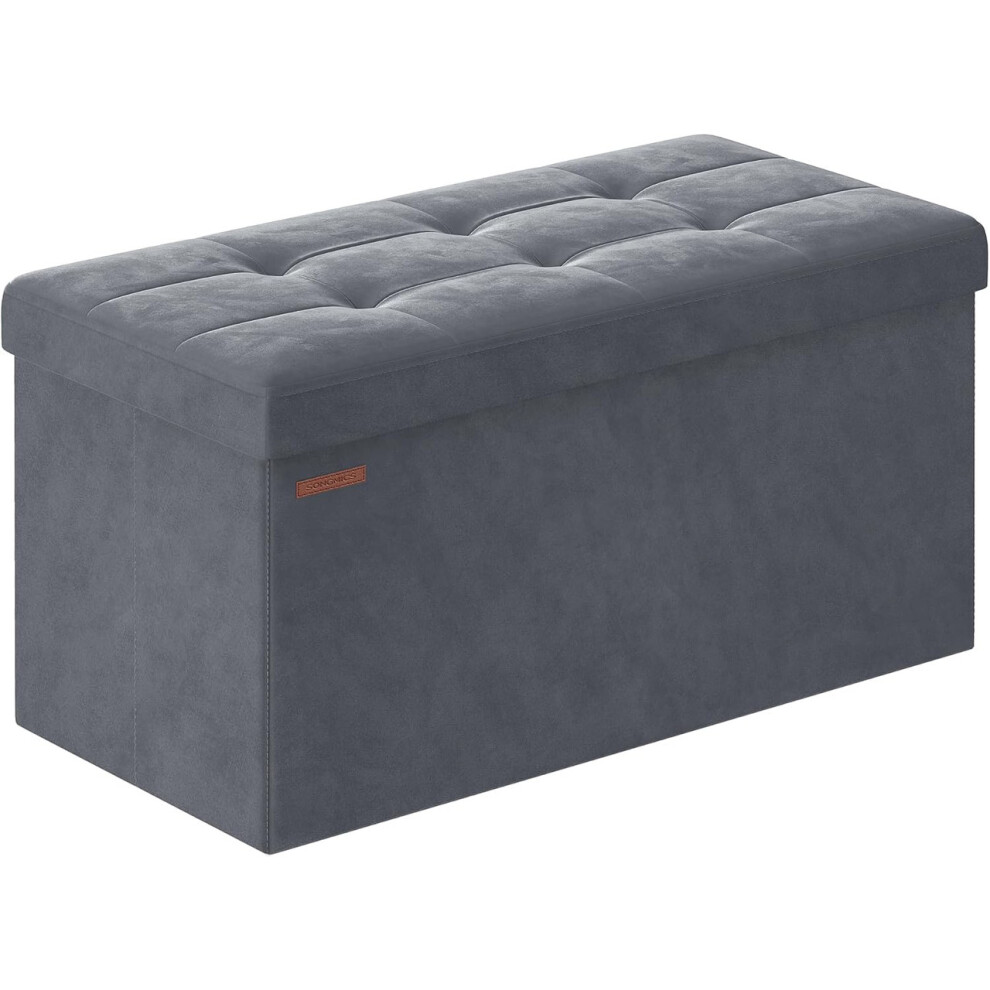 Songmics (Grey) Storage Ottoman, Foldable Small Ottoman Foot Rest, 38 X 76 X 38 Cm Foot Stool, Cube Ottoman With Storage Grey