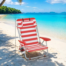 (Red and White) Folding Portable Camping Chair with Adjustable Backrest, Headrest, Armrests, and 2 Side Pockets, Backpack Carry