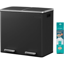 (Black) Dual Compartment Kitchen Bin, 48L Pedal Trash Can with Soft-Close Lids, Removable Buckets, for Home
