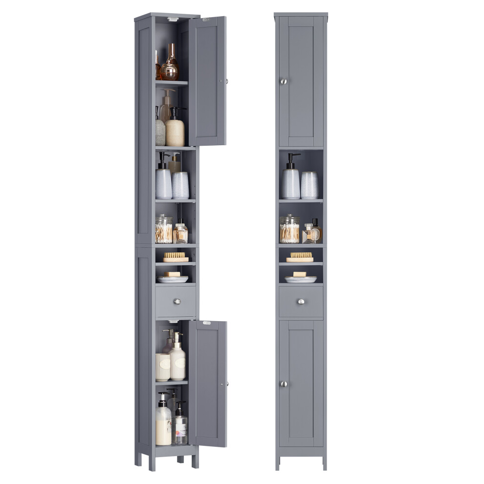 Vasagle (Dove ) Tall Bathroom Cabinet, Slim Bathroom Storage Cabinet, Freestanding Narrow Storage Unit With Adjustable Shelves, Open Compartments, Modern Grey