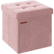 (Jelly Pink) Storage Ottoman, Foldable Small Ottoman Foot Rest, 38 x 38 cm Foot Stool, Ottoman with Storage, Load up to 300 kg