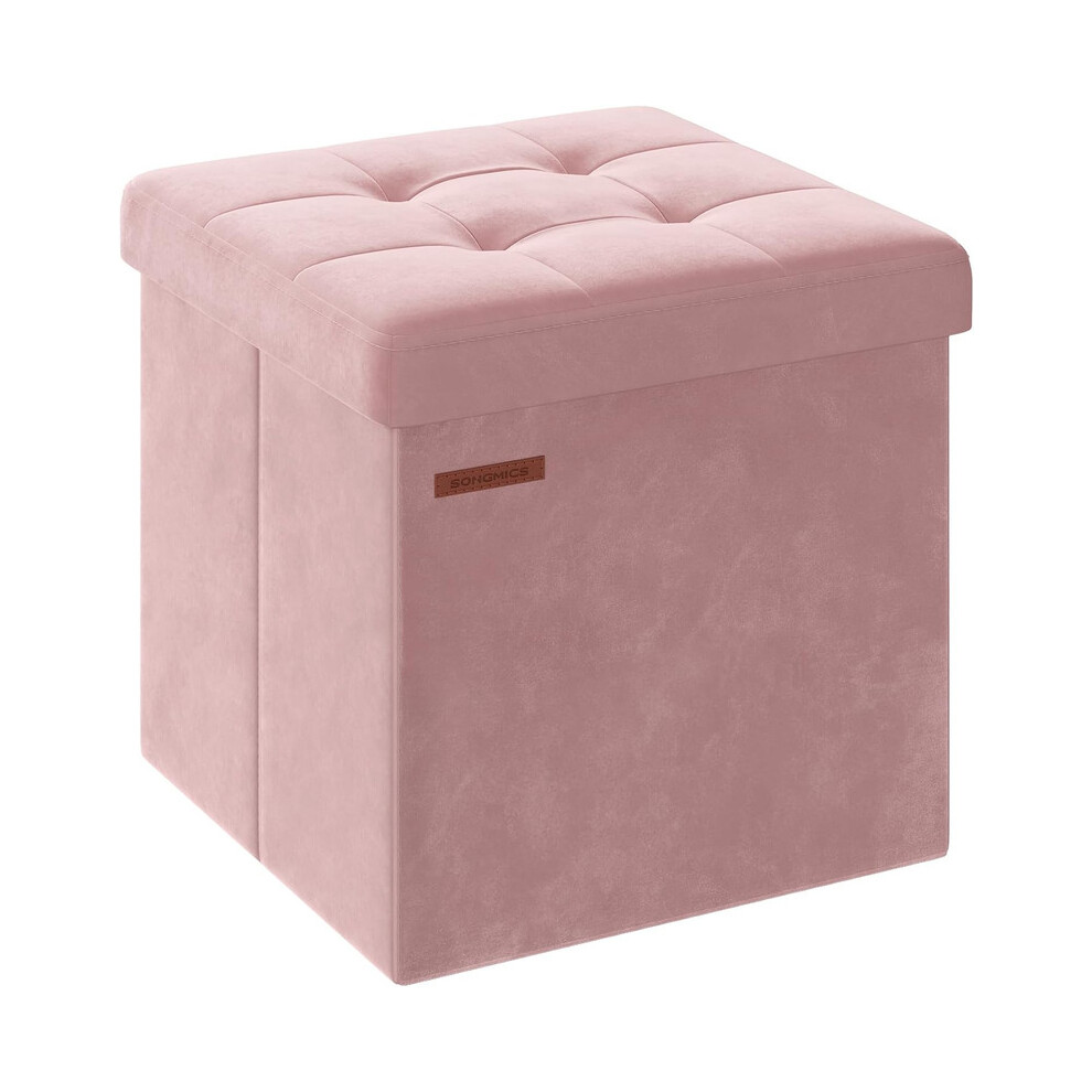 Songmics (Jelly Pink) Storage Ottoman, Foldable Small Ottoman Foot Rest, 38 X 38 Cm Foot Stool, Ottoman With Storage, Load Up To 300 Kg