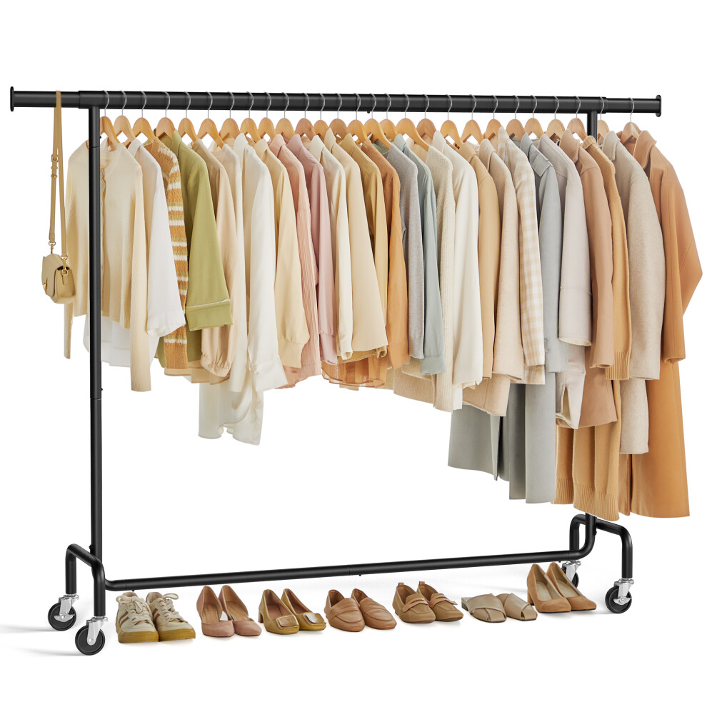 Songmics Clothes Rack With Wheels, Heavy-Duty Garment Rack With Extendable Rod, 110 Kg Load Capacity, Black