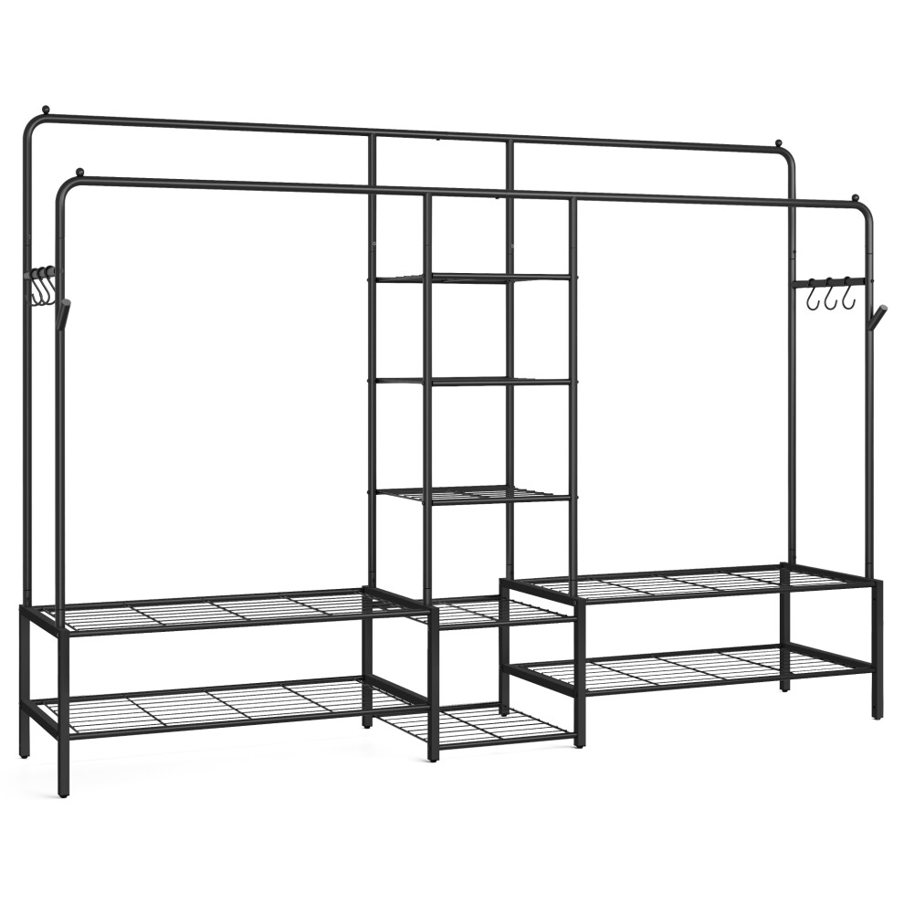 Songmics Clothes Rack With 9 Shelves, Open Wardrobe Metal Frame, Garment Rail For Bedroom, Entryway, Black