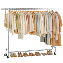 Clothes Rack with Wheels, Heavy-Duty Garment Rack with Extendable Rod, 110 kg Load Capacity, Silver