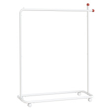(Matte White) Clothes Rail Clothes Rack on Wheels Portable Clothes Rack with 1 Clothes Rail Match-Shaped Hooks Matte White