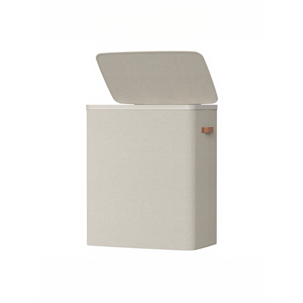 Songmics Large Laundry Hamper, 3-Compartment Basket With Removable Liners, Easy Assembly Basket For Bedroom, Handles, Beige