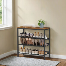 Shoe Rack, 4-Tier Shoe Storage with Shelves and Large Top, Adjustable Mesh Shelves, for Entryway, Hallway, Rustic Brown and Black