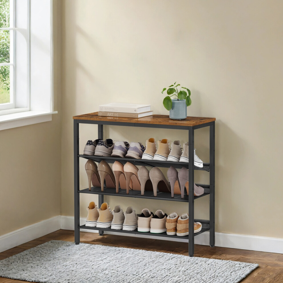Vasagle Shoe Rack, 4-Tier Shoe Storage With Shelves And Large Top, Adjustable Mesh Shelves, For Entryway, Hallway, Rustic And Brown/Black