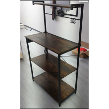 Kitchen Bakers Rack with Power Outlet, 40 * 80 * 140cm, Rustic Brown and Ink Black