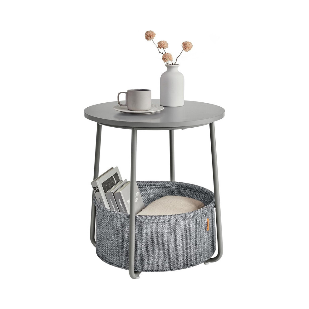 Vasagle (Dove Grey, Slate Grey) Side Table, Round End Table With Fabric Basket, For Living Room Bedroom, Bedside Table, Modern Style
