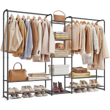 Clothes Rack, Open Wardrobe, 29 x 183 x 158.4 cm, Clothes Rail, Coat Rack with Shelves, Metal, Freestanding, Black